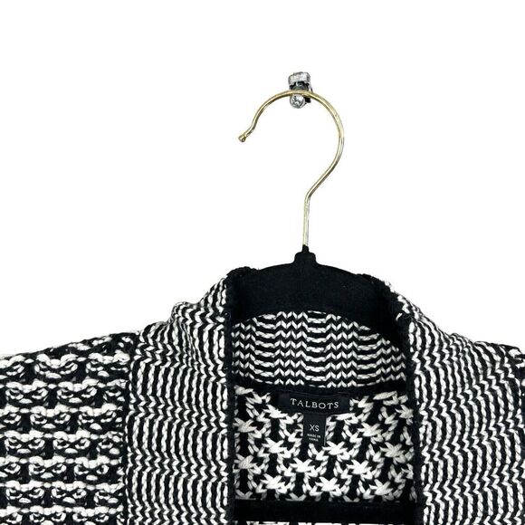 Talbots Wool Blend Cardigan Sweater Open Front Stripe Black White Women Size XS - Picture 3 of 5